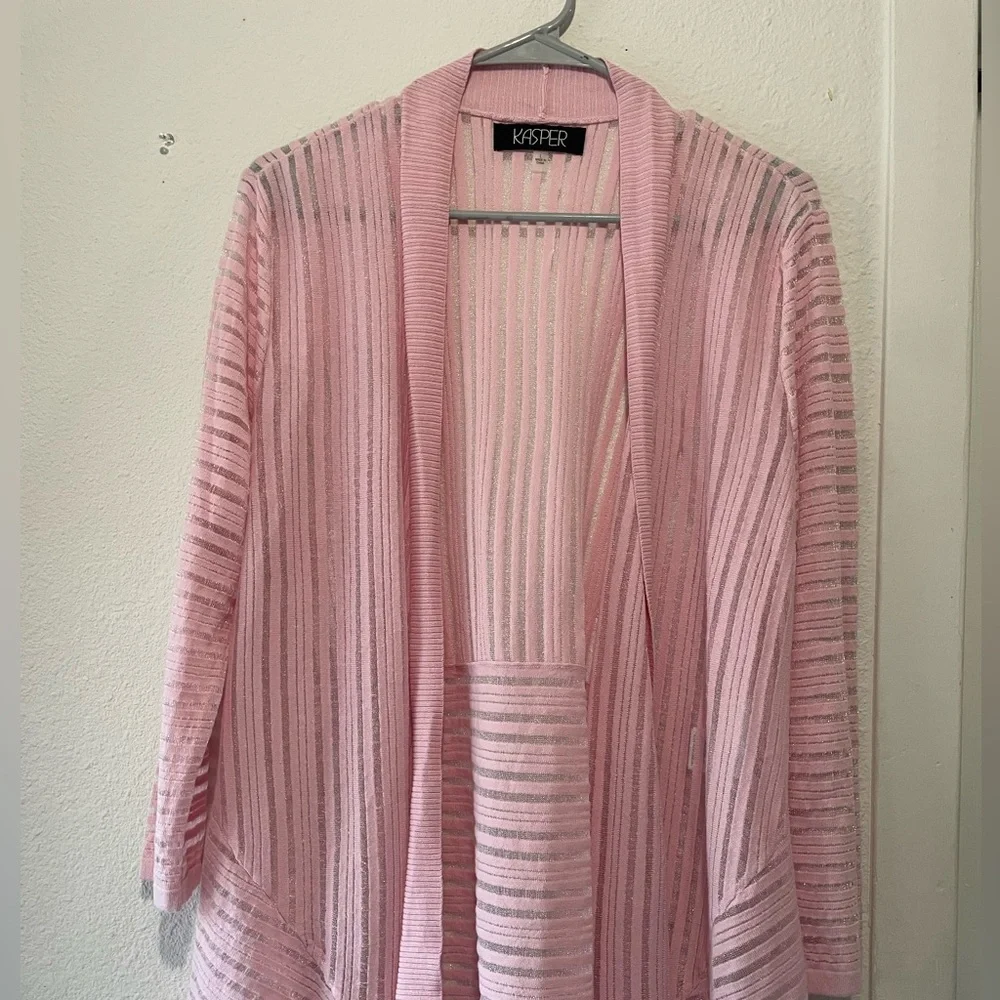 Kasper Blush Pink Striped Cardigan